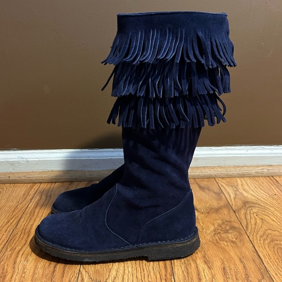PePe Shoes Shoes - Blue Suede PePe Italian Leather Knee High Zip Up Boots | Size 36
